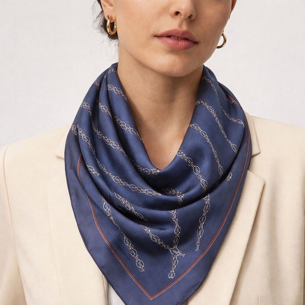 JEAN J COUTURIER Paris Silk Flower Geometric Initials Print Scarf 33" x 33"